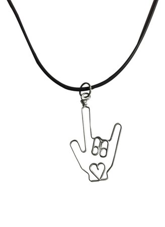 SIGN LANGUAGE HAND " I LOVE YOU" WITH HEART WIRE PENDANT BLACK CORD ADJUSTMENT 18" - 24" - DeafGifts, LLC