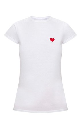 White Love Heart Jersey T Shirt | Tops | PrettyLittleThing USA