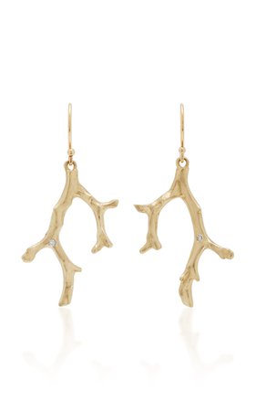 Annette Ferdinandsen Coral Stick 14K Gold Diamond Earrings