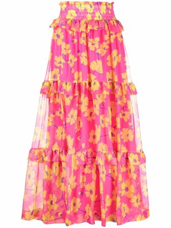 P.A.R.O.S.H. floral-print Tiered Maxi Skirt