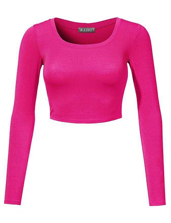 Amazon.com: LE3NO Womens Stretchy Basic Fitted Round Neck Long Sleeve Crop Top MADE IN USA: Clothing