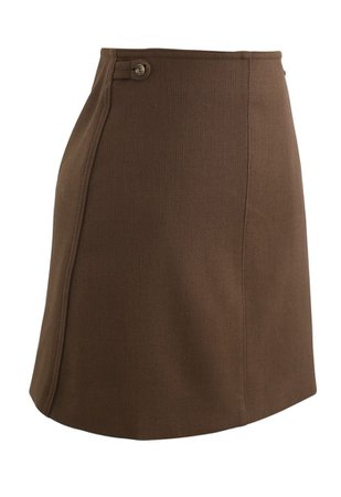 Double Buttons Bud Mini Skirt in Caramel - Retro, Indie and Unique Fashion