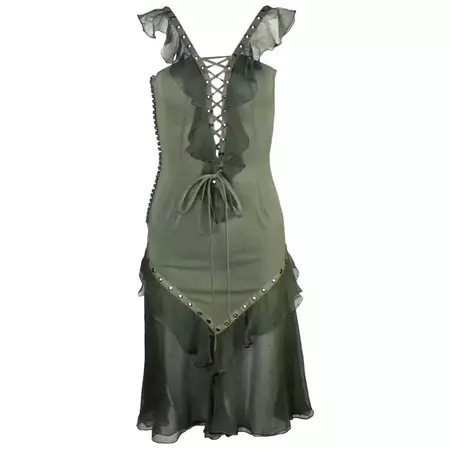 UNWORN Christian Dior by John Galliano Deep Cleavage Laceup Silk Dress 34 For Sale at 1stDibs