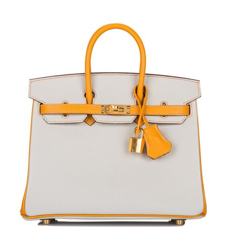 Hermes HSS Bi-Color Gris Perle and Moutard Chevre Birkin 25cm BGHW – Madison Avenue Couture