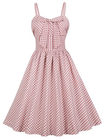 With Pocket Spaghetti Strap Plaid 50S Pink Dress – Jolly Vintage
