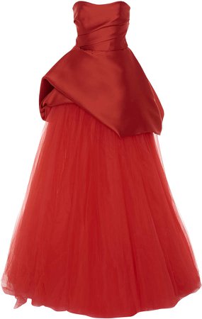 Draped Strapless Silk-Chiffon Peplum Gown