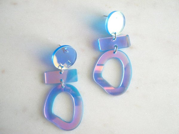 Acrylic Holographic Earrings Large geometric statement | Etsy