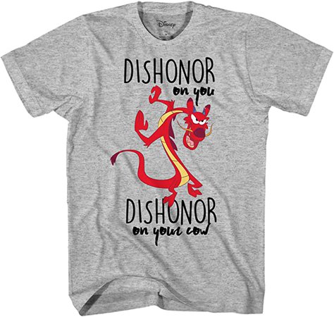 Disney Mulan Mushu Dishonor On Your Cow Disneyland Graphic Adult T-Shirt(Heather Grey, Large) | Amazon.com
