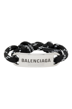 BALENCIAGA Silver & Black Plate Bracelet
