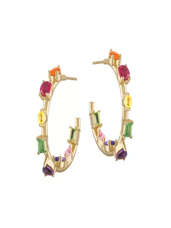Shop Eden Presley Rock Goddess 14K Yellow Gold & Rainbow Sapphire Mini Hoop Earrings | Saks Fifth Avenue