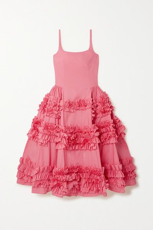 Angie Ruffled Tiered Cotton Midi Dress - Pink