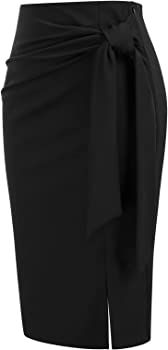 Amazon.com: Kate Kasin Women's Pencil Skirt Elastic High Waist Bow Tie Knee Length Stretch Bodycon Skirts with Slit Black X-Large : Clothing, Shoes & Jewelry