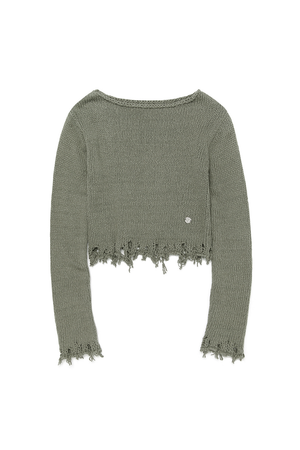 Current Damage Crop Knit Top [GREEN]