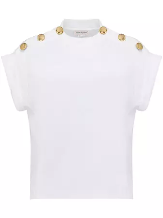 Alexander McQueen Seal button-embellished Cottoon T-shirt - Farfetch