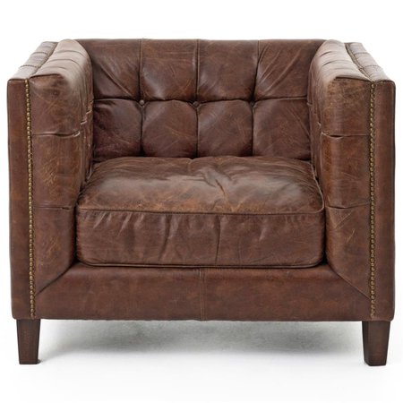 Christopher Rustic Lodge Tufted Straight Back Brown Leather Armchair
