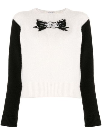 Chanel Pre-Owned intarsia-bow cashmere jumper - White
