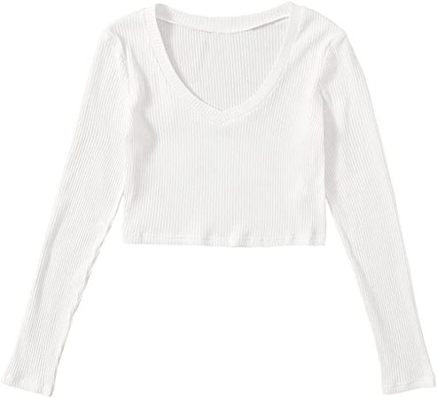 SweatyRocks Women's Casual Solid Long Sleeve V Neck T-Shirt Crop Top : Clothing, Shoes & Jewelry