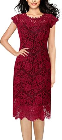 VFSHOW Womens Contrast Floral Lace Shift Scalloped Crew Neck Slim Cocktail Party Dress at Amazon Women’s Clothing store