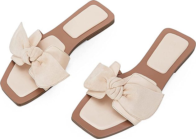 Amazon.com | LAICIGO Women’ s Bowknot Slides Square Open Toe H Band Summer Dress Fashion Slip On Flat Sandals | Slides