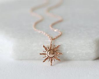 Rose Gold Sun Pendent Necklace Sun Necklace Layering | Etsy