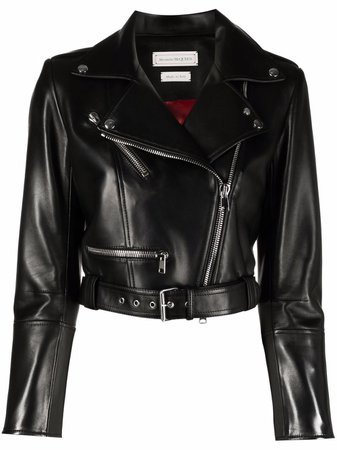 Shop Alexander McQueen cropped biker jacket with Express Delivery - FARFETCH