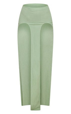 Sage Textured Thigh Split Detail Midaxi Skirt | PrettyLittleThing USA