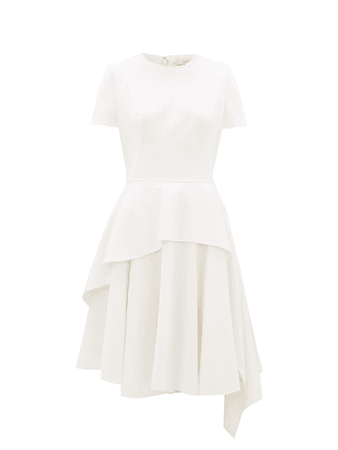 Alexander Mcqueen Asymmetric Wool Grain De Poudre Dress In White | ModeSens