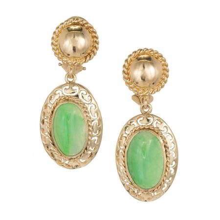 GIA Certified Art Deco Jadeite Jade Rose Gold Clip Post Dangle Earrings For Sale at 1stDibs