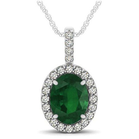 Emerald Diamond Oval Halo Necklace