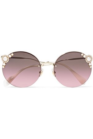 Miu Miu | Round-frame embellished gold-tone sunglasses | NET-A-PORTER.COM