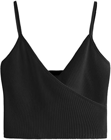SheIn Women's Casual V Neck Ribbed Knit Overlap Front Crop Cami Top at Amazon Women’s Clothing store