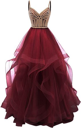 Amazon.com: Lilibridal Tulle Crystal Beaded Prom Dresses Tiered Formal Evening Dresses Spaghetti Strap Ball Gown(Black 2): Clothing