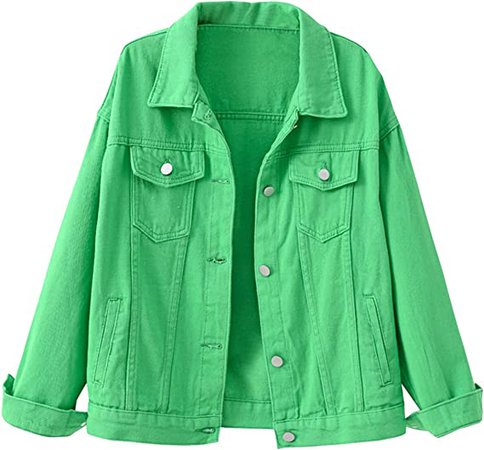 Locachy Women's Casual Denim Jacket Solid Color Basic Long Sleeve Jean Jacket Coat Green L at Amazon Women's Coats Shop