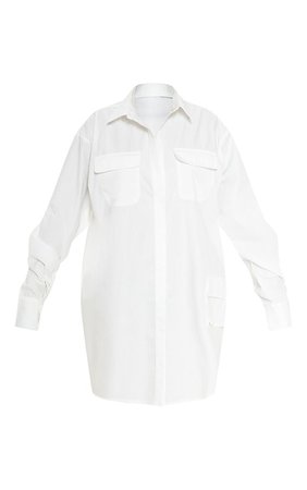 White Pocket Detail Long Sleeve Shirt Dress | PrettyLittleThing USA