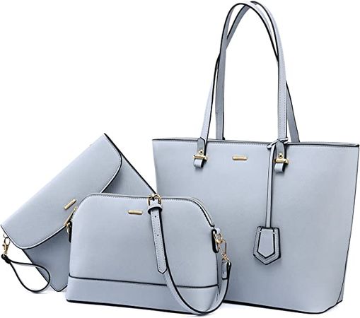 Amazon.com: LOVEVOOK Handbags for Women Tote Bag Shoulder Bags Fashion Satchel Top Handle Structured Purse Set Designer Purses 3PCS PU Stand Gift Light Blue : Clothing, Shoes & Jewelry