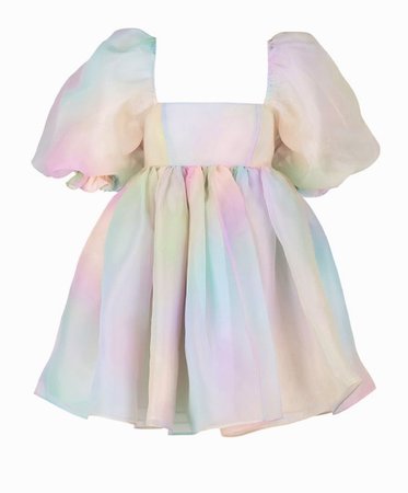 puffy shoulders rainbow mini dress