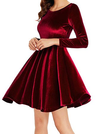 Annigo Womens Velvet Casual Short/Long Sleeve Peter Pan Collar Flare Skater Short Dress at Amazon Women’s Clothing store