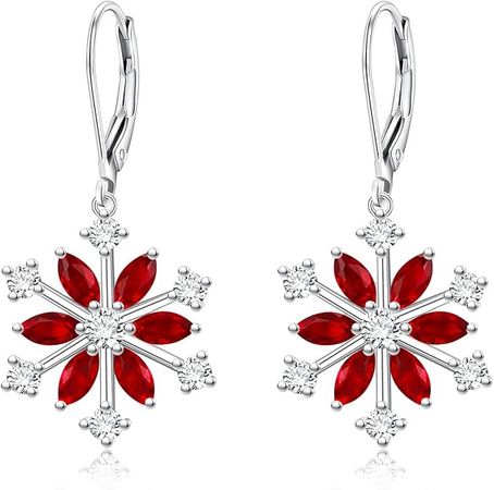 Amazon.com: EVER FAITH Snowflake Jewerly 925 Sterling Silver Winter Accessory Sparkle Red CZ Flower Necklace Leverback Earrings: Clothing, Shoes & Jewelry