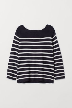 Fijngebreide trui - Donkerblauw/wit gestreept - DAMES | H&M NL