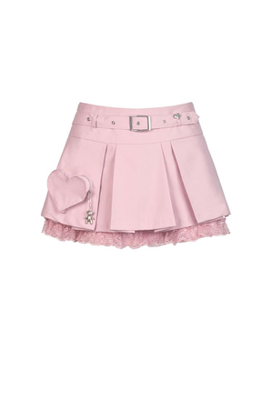 Pink Punk Heart Bag Pleated Skirt