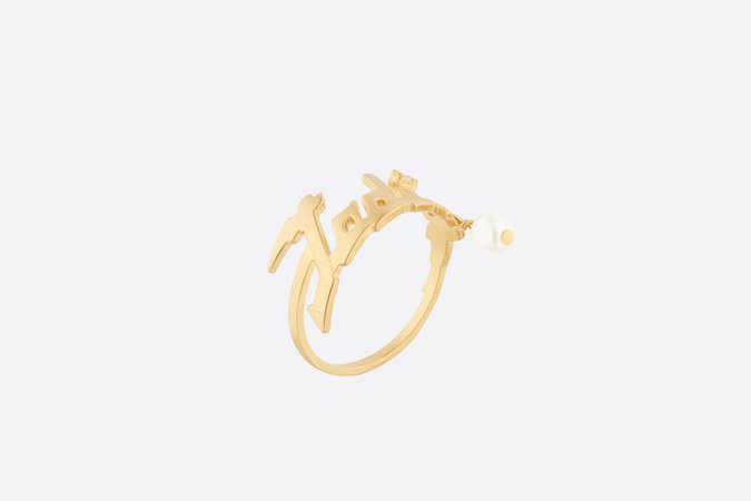 J'Adior Ring Gold-Finish Metal with a White Resin Pearl and a White Crystal - products | DIOR