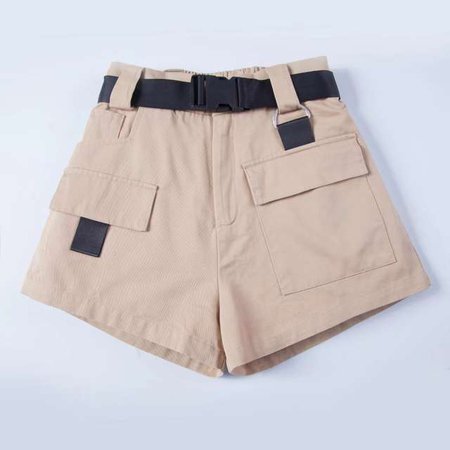 Online Shop 2019 Summer Women's Tooling Casual Shorts Fashion Belt Cargo Loose High Waist Pocket Shorts Female Harajuku Style Student Shorts | Aliexpress Mobile