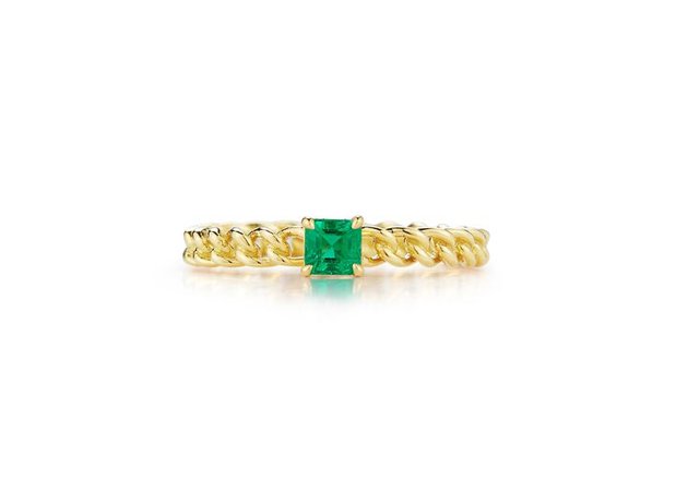 Curb Link Ring with Asscher Cut Emerald — Jaimie Geller Jewelry