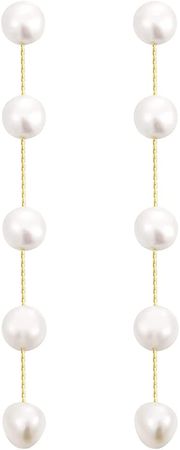 Amazon.com: 14k Gold Plated Long Pearl Drop Dangle Earrings for Women Chain Baroque Pearl Stud Jewelry for Bridal Wedding: Clothing, Shoes & Jewelry