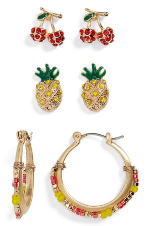 BP. 3-Pack Fruit Stud & Hoop Earrings | Nordstrom