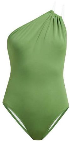 Asymmetric One Shoulder Swimsuit - Womens - Green