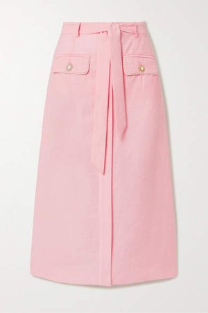 Belted Woven Midi Skirt - Pastel pink