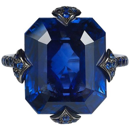 Bayco 14.26 Carat Emerald Cut Ceylon Sapphire Diamond Gold Cocktail Ring For Sale at 1stdibs