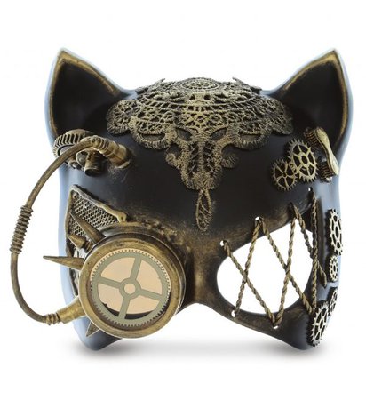 Metallic Venetian Masquerade Cat Mask - Antique Gold - Steampunk - CoTa Global