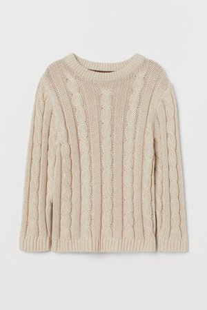 Cable-knit Cotton Sweater - Light beige - Kids | H&M US